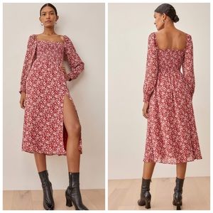 Reformation Cello Floral Puff Sleeve Smocked Midi Dress In Flower Girl NWT